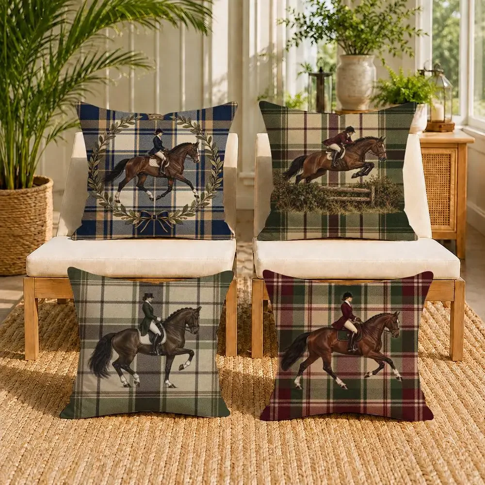 Rustic Equestrian Horse Riding Pillow Covers Set for Sofa Couch Throw Pillows Farmhouse Decor