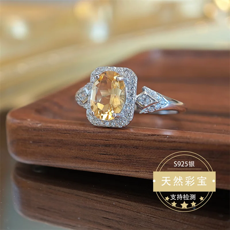 

Natural Citriine Wedding Ring for Women 925 Sterling Silver Adjustable Size Ring Natural Gemstone Girl Lady Jewelry Gift