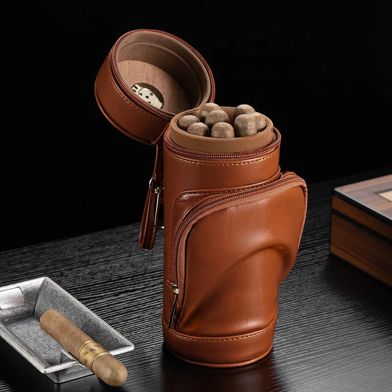 

High Quality Large Capacity Multi-function Storage Cigar Tube Leather Material Sealed Humidor with Zipper & Pocket & Hygrometer