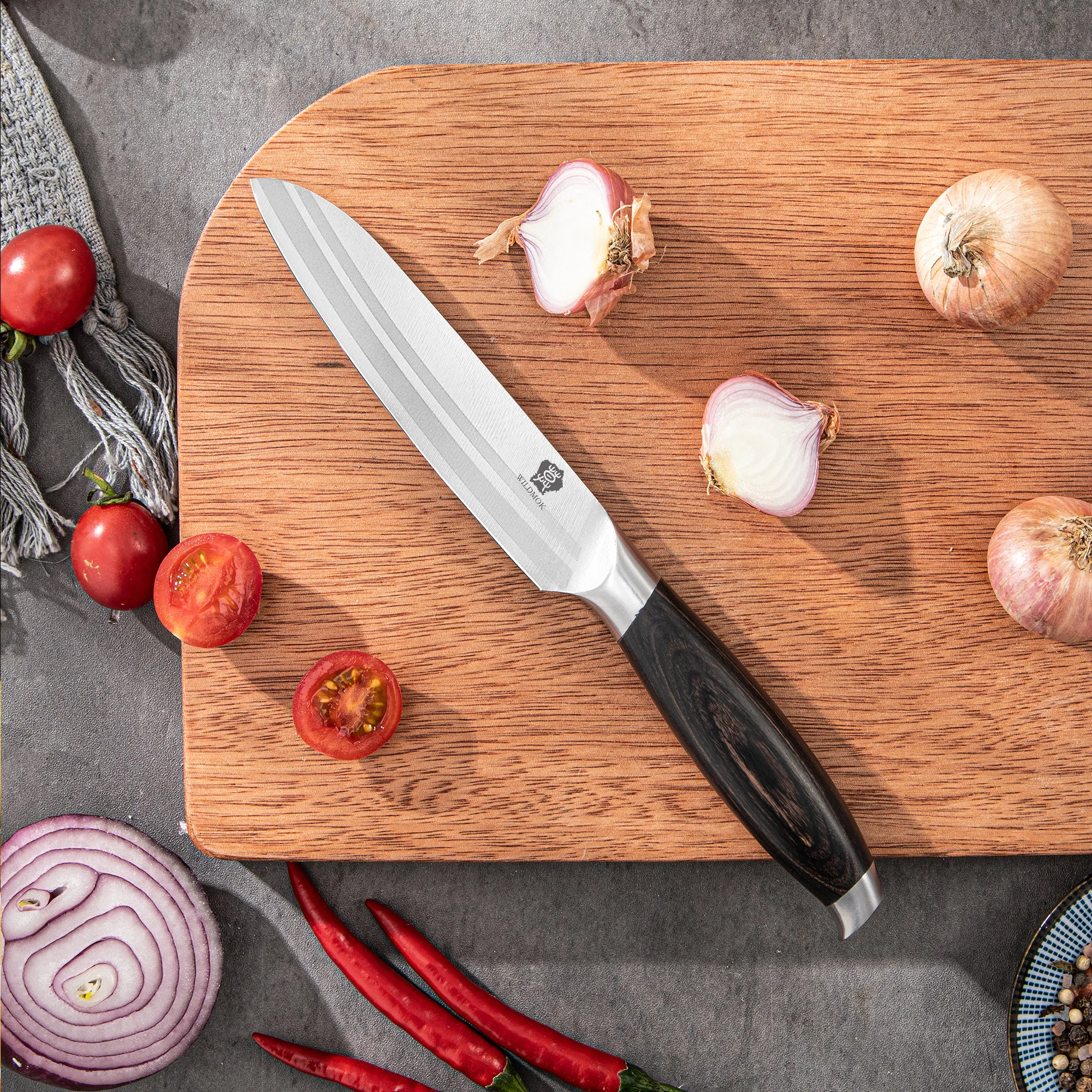 WILDMOK 5 Inch Utility Knife German Stainless Steel Fruit and Vegetable Cutting Knife with Pakkawood Handle