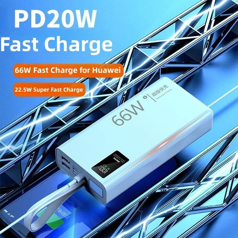 66W Super Fast Charging Power Bank 60000mAh Powerbank Portable Charger Station for iPhone 16 15 Xiaomi Mi Huawei Spare Battery