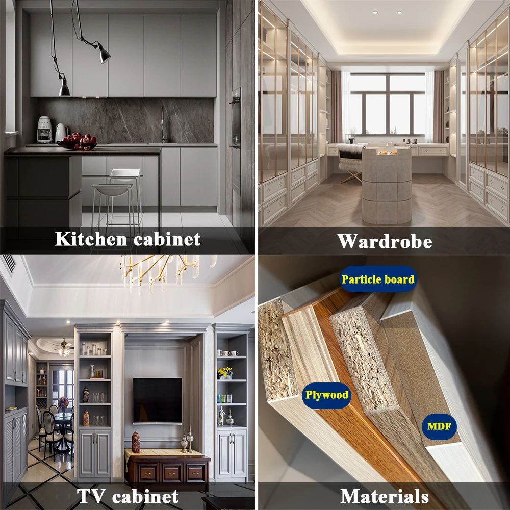 أثاث المطبخ المصنوع حسب الطلب على شكل حرف U، مجموعة خزانة المطبخ الحديثة ذات الجدار الكامل من الميلامين