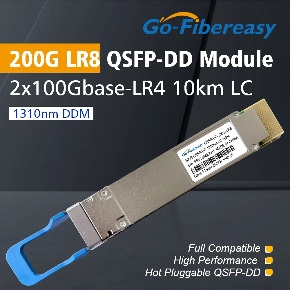 200G QSFP-DD LR8 Transceiver Module 2x100GBASE-LR4 1310nm 10km DDM Duplex LC SMF Optical Module Compatible with Huawei Switch