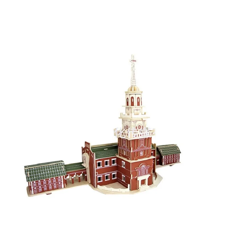 candice guo 3D wooden puzzle DIY toy world great architecture American Independence Hall building birthday Christmas gift 1pc