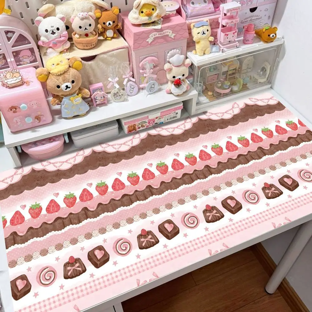 PU Leather Desk Pad Protector Pink Strawberry Cake Girl Kawaii Mouse Pad Office Desk Mat Waterproof Non-Slip PU Desk Blotter Pad