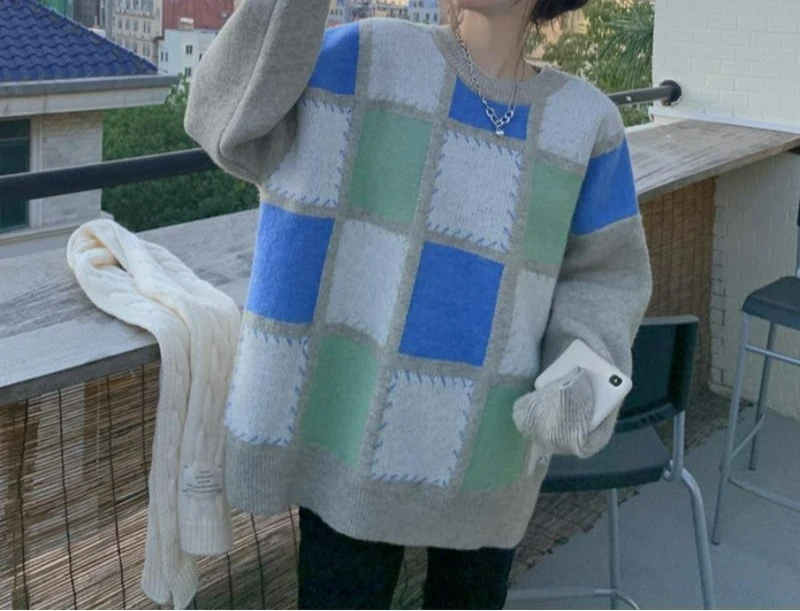 2025 Nuovo maglione pullover scozzese autunno e inverno per donna Maglione lavorato a maglia ampio e spesso