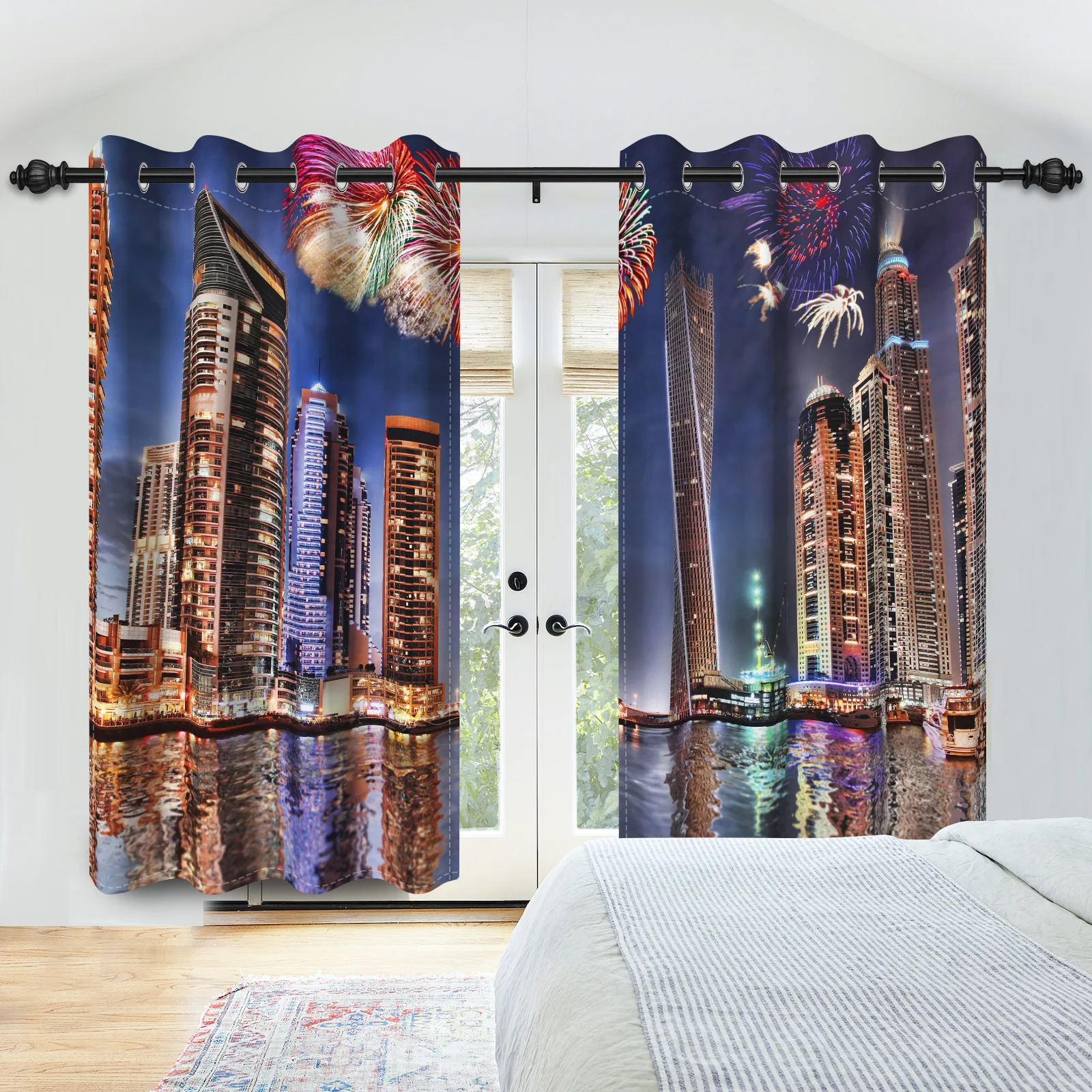 موردن مدينة بناء الألعاب النارية نهر المشهد ستائر التعتيم غرفة المعيشة غرفة نوم العزل الحراري الحد من الضوضاء نافذة الستائر #3