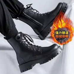 Men's Genuine Leather Motorcycle Boots Fashion Party Night Club Dress Black Shoes High-top Cowboy Boots Handsome Goth Boots