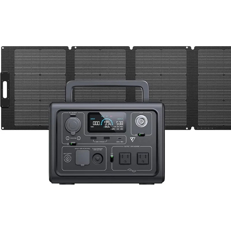 Solar Generator with Included,Power Station w/ 2 600W AC Outlets, Battery Backup for Outdoor Camping, Trip, Power Outage