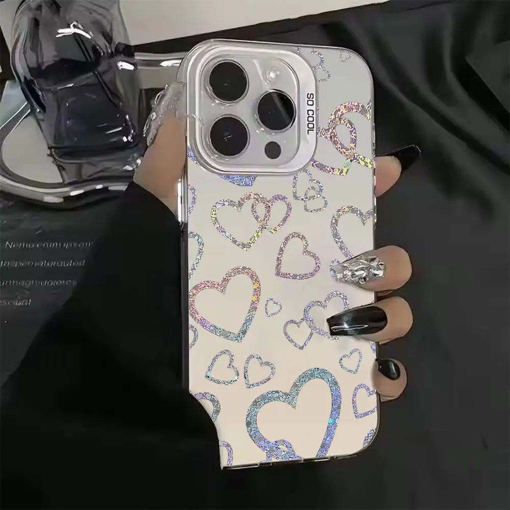 Colorful Heart Print Case For iPhone 17 18 16 15 14 13 12 11 Pro Xs Max Mini 8 7 Plus XR Air 17e 16e Matte IMD Shockproof Cover view 2