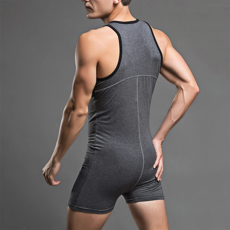 Men Undershirts Boxers Leotard Button Wrestling Singlet Bodysuits Vest Sleeveless Underwear Rompers Jumpsuits Shirts Plus Size