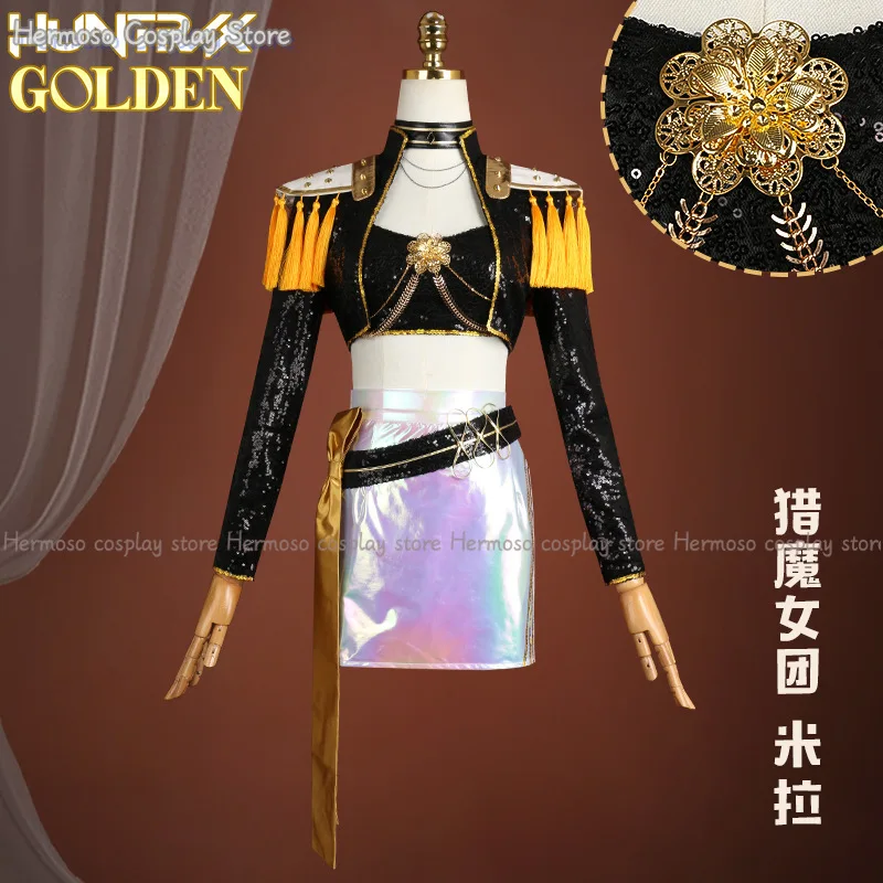 Zoey Mira Rumi Huntrix Take Down Stage Outfit Black Golden Cosplay Costume Wig Movie Kpop Demon Hunters Cosplay Korea Idol Dress - Image 3