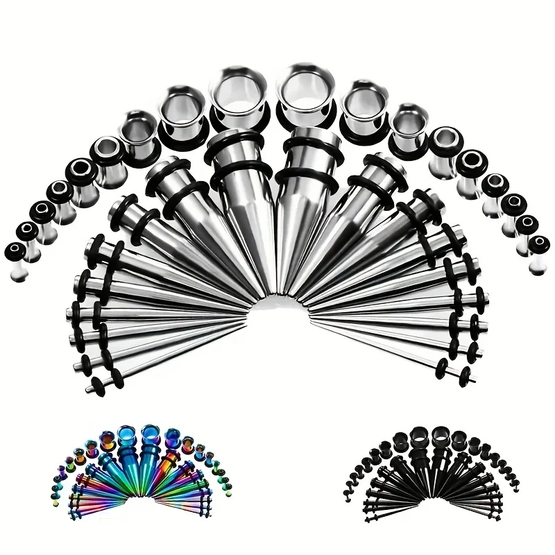 36Pcs/Lot Ear Gauges Stretching Kit Tapers Plugs Eyelets Stainless Steel Tapers And Plugs Expander Set Body Piercings