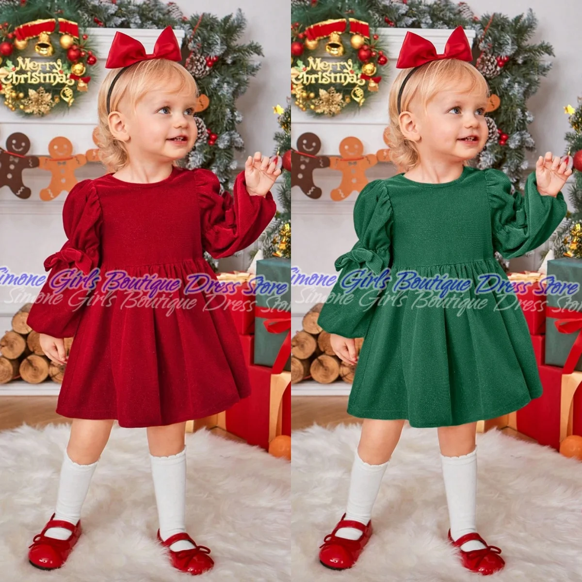 

Простое милое платье с рукавами-фонариками и длинными рукавами, платье с цветочным узором для девочек на Рождество, фотосессии, праздничные торжества, вечеринки