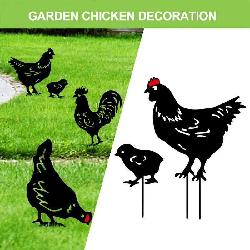 

Rooster Yard Decor Outdoor Garden Decorations 2D Metal Decorative Chicken Patio Stakes Animal Silhouette Statues Yard For Patio