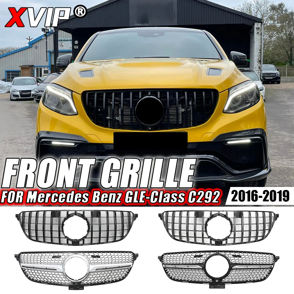 XVIP Front Glossy Black GTR Style Bumper Grille For Mercedes Benz GLE C292 GLE350 GLE450 GLE43 AMG 2016-19 Diamonds Style Grille