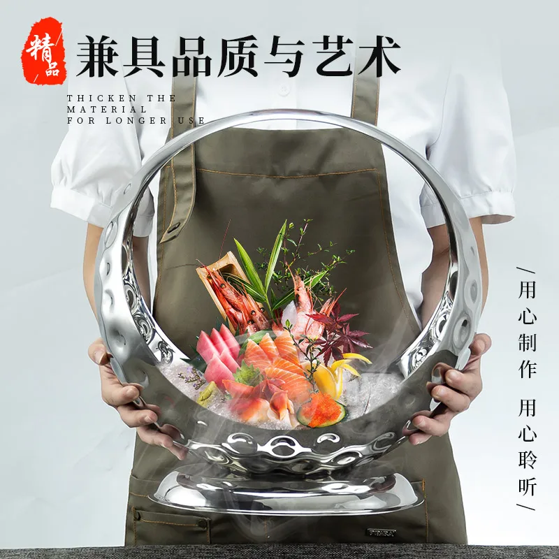 Hotel Buffet Seafood Sashimi Plate Fish Plate Fruit Dried Plate Large High-end Creative Stainless Steel Tableware