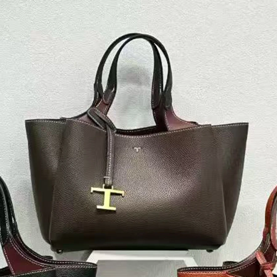 Stylish and simple T-shaped pendant versatile handbag women's large-capacity bucket bag image 3