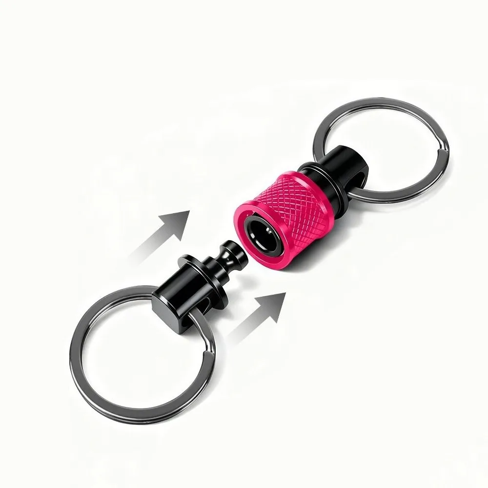 Double Headed Quick Release Keychain 360° Rotation Aluminum Alloy Detachable Keychain Mini Retractable Pull Apart Key Rings