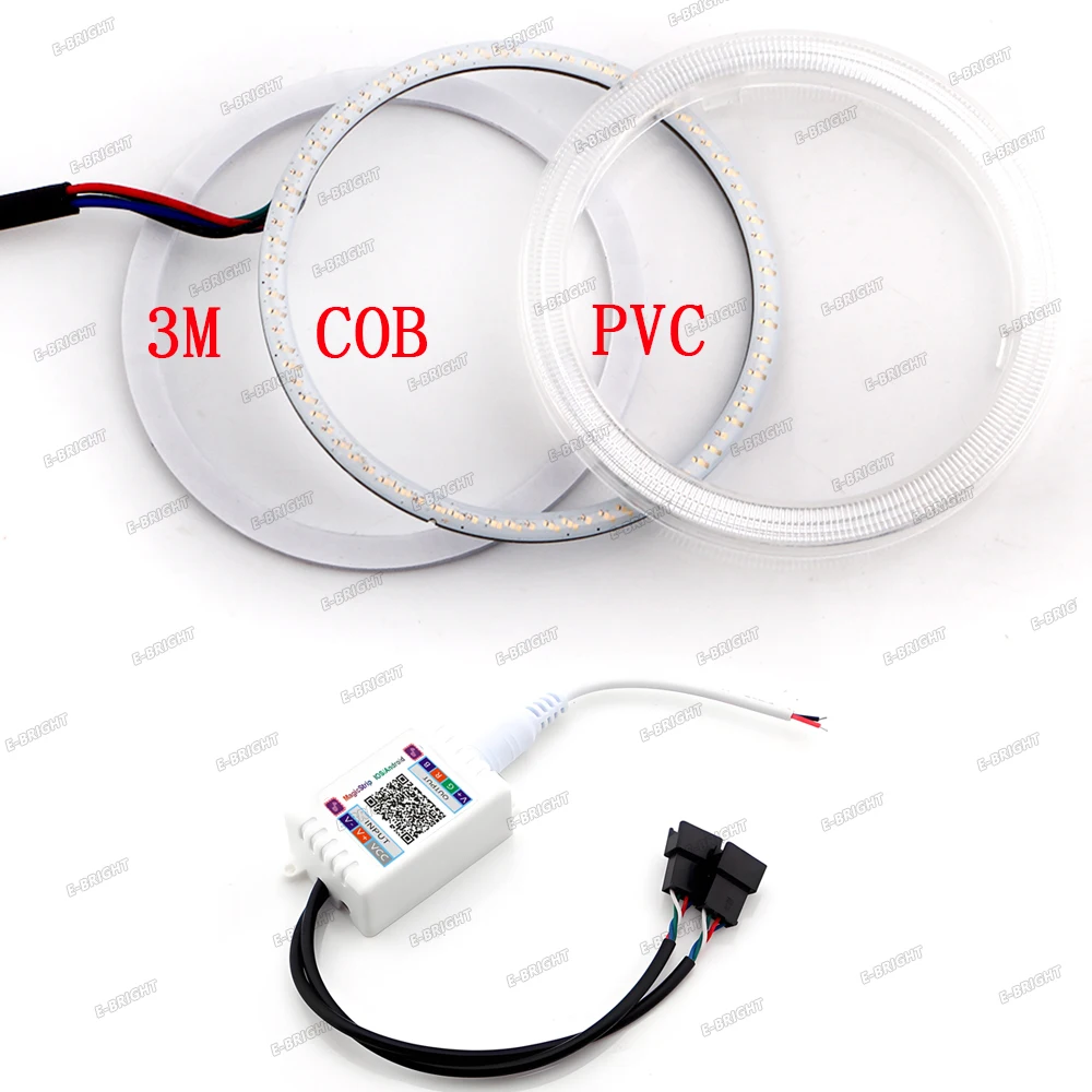 1 Juego de anillos de Halo de Ojos de Ángel con Control por aplicación RGB, Bluetooth, Led COB, faro para motocicleta y coche, 60MM, 70MM, 80MM, 90MM, 95MM, 100MM, 110MM, 120mm
