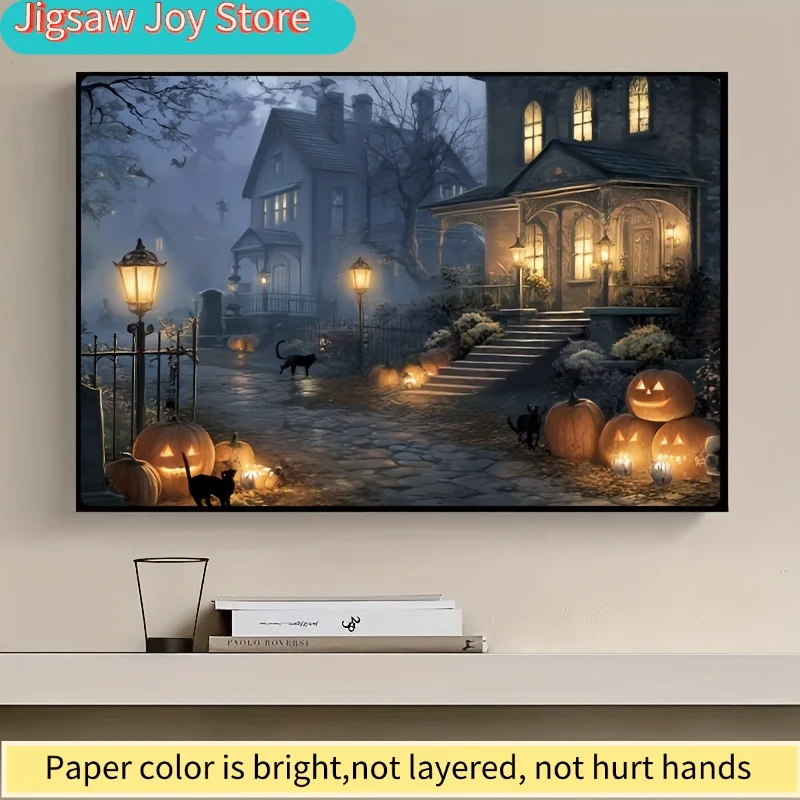 Un puzzle conçu pour les adultes, mettant en scène une maison chaleureuse sous un ciel nocturne azuré, parfait pour les jeux de société et les activités. T