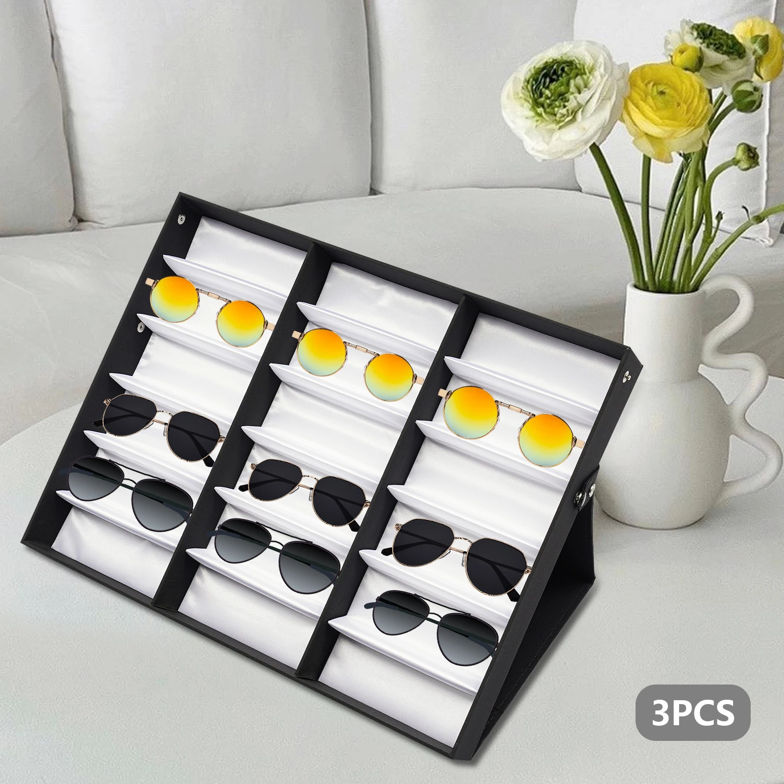 

Eyeglasses Display 18 Slot Sunglasses Organizer Foldable Design Storage Holder Stable Standing for Displaying Eyewear/Jewelry