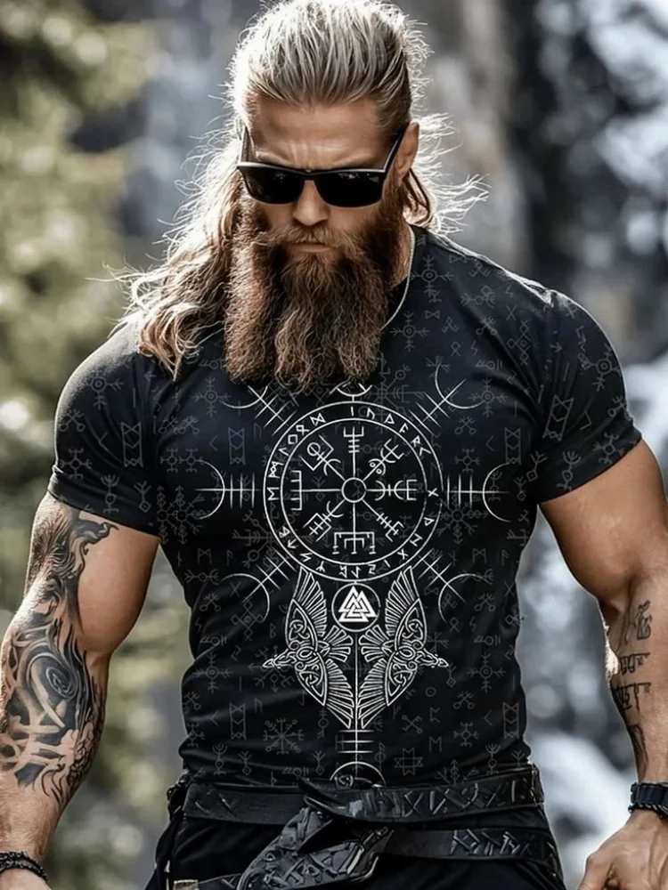 Outdoor-Mode-T-Shirt für Herren mit 3D-Druck im Tribal-Stil mit Wolfsmuster, kurzärmelig, Fitness- und Sport-Oberteil mit Rundhalsausschnitt – Detail 5