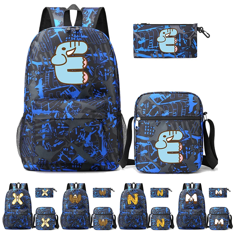 3Pcs/set Animal 26 English Letters Backpack Back To School Backpack Boy Girl Kawaii Shoulder Bag Pencil Case Student Bag