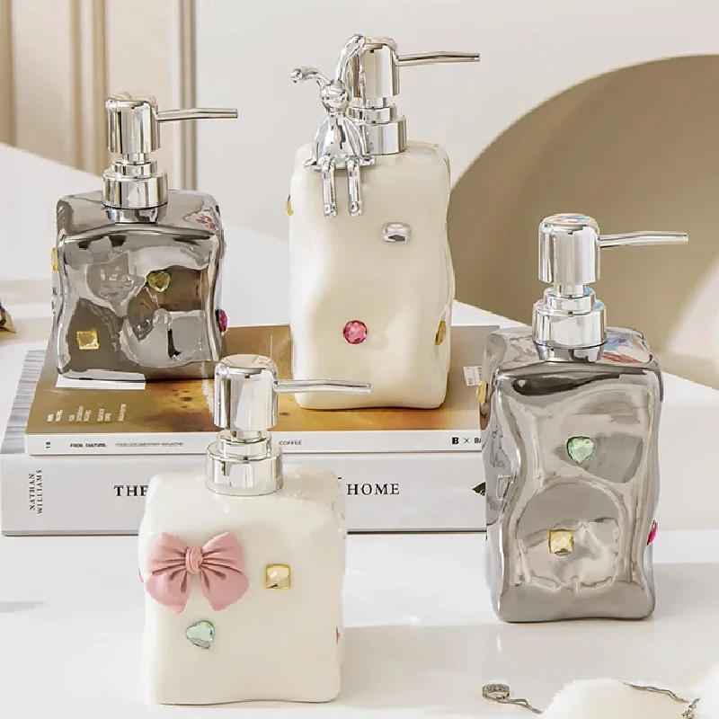 

Европейский стиль, керамический флакон для лосьона неправильной формы с декором в виде драгоценных камней, дозатор для дезинфицирующего средства для рук, геля для душа, мыла