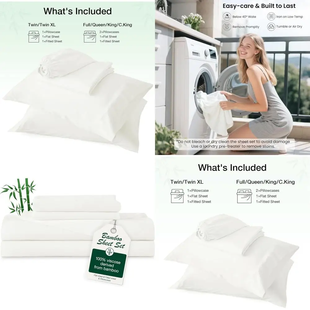 

Luxurious Bamboo Rayon Cooling Sheets - Breathable & Soft Full Size Bedding Set with Deep Pockets Up to 16