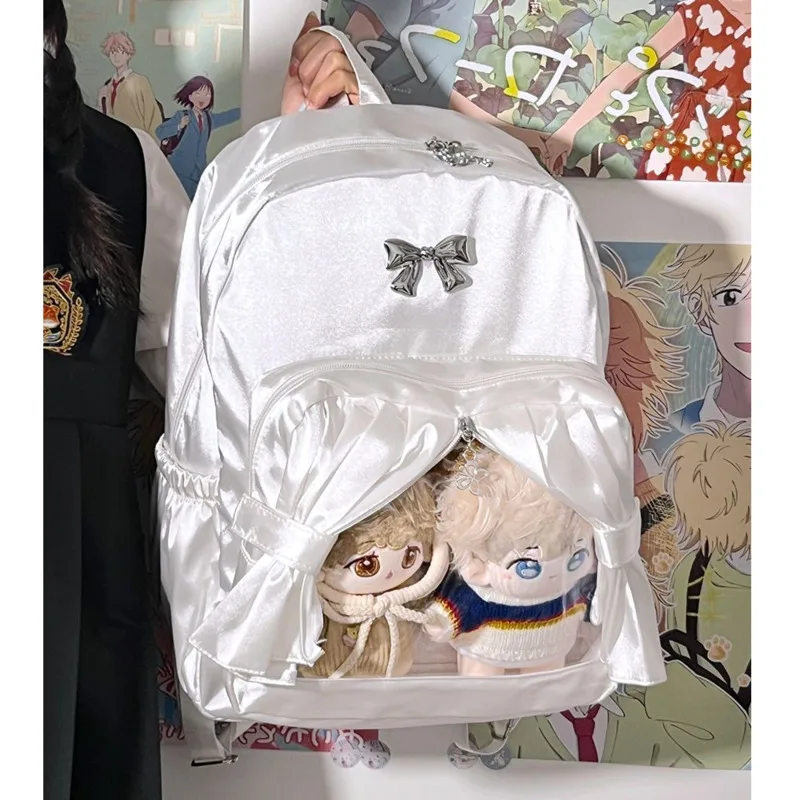 Bow Pleated Y2k Curtain Itabag Japan Cute Baby Bag Zipper Student Backpack Anime Waterproof Large Capacity Single Messenger Bag