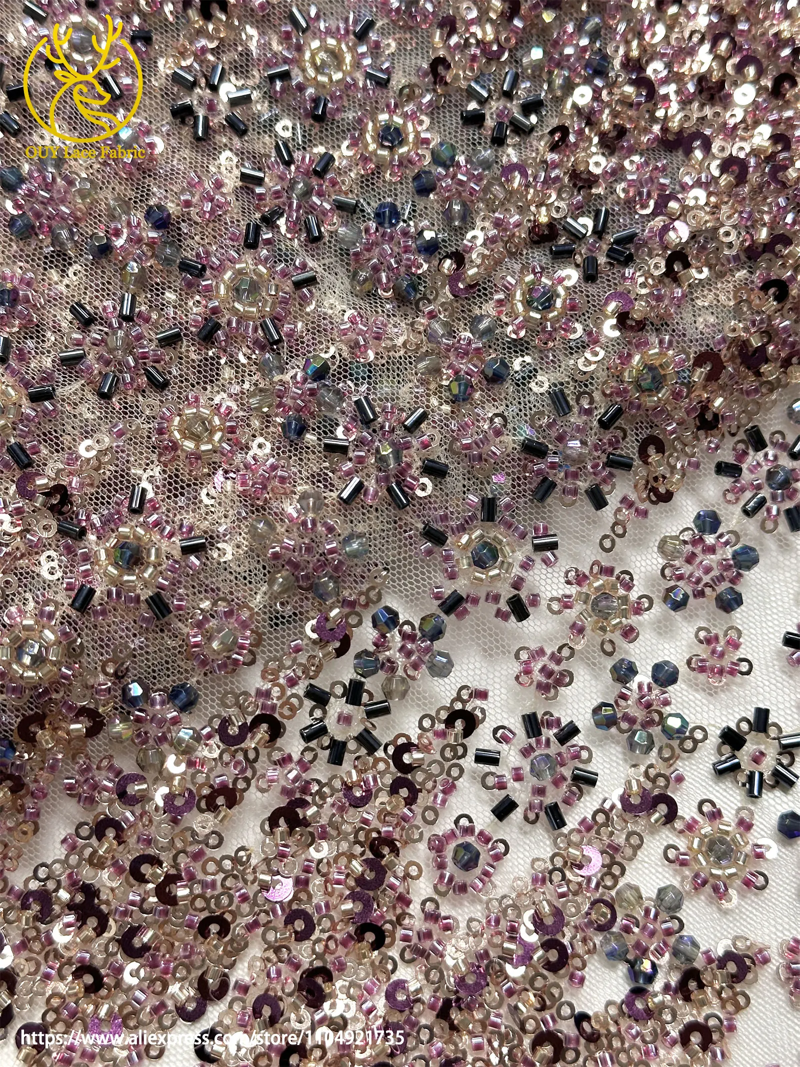Luxuriöser Afrikanischer Schwer Perlenverzierter Spitzenstoff 2026 Hochwertige Luxuriöse Französische Pailletten-Stickerei-Spitze für Brautkleider – Detail 11