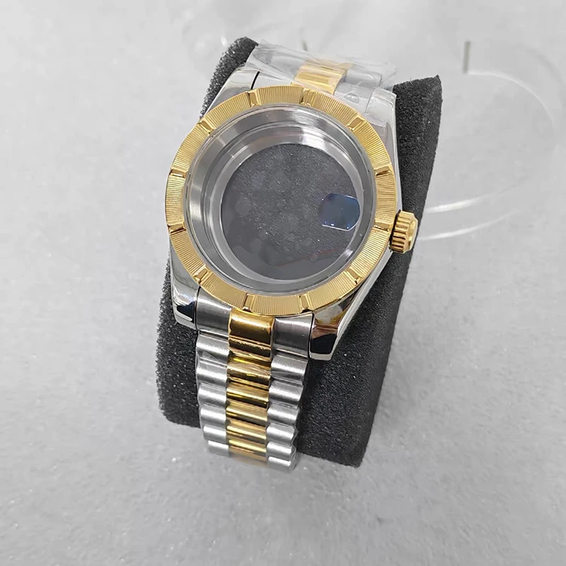 SmileLife 36mm/39mm Watch Gold/Rose Case Sapphire Glass Bezel President Strap Fit NH35/NH36 Quartz Movement Watch Accessories
