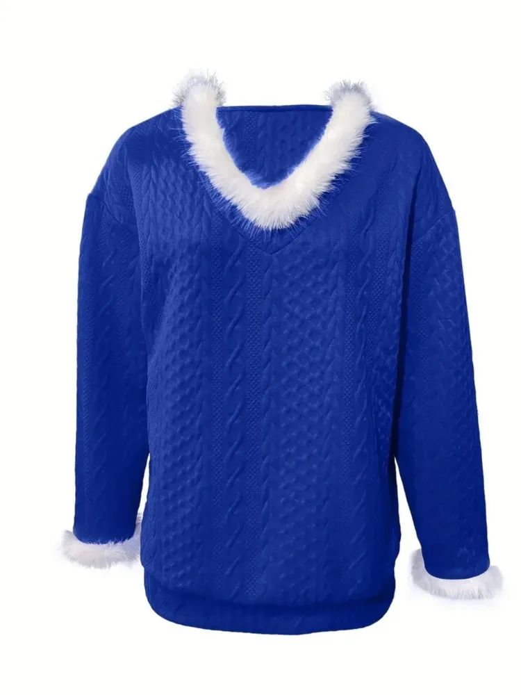 Herbst Und Winter Neue Weihnachten Lose Beiläufige Einfarbig V-ausschnitt Mit Langen ärmeln Pullover Pullover frauen Pendeln Vielseitige Tops