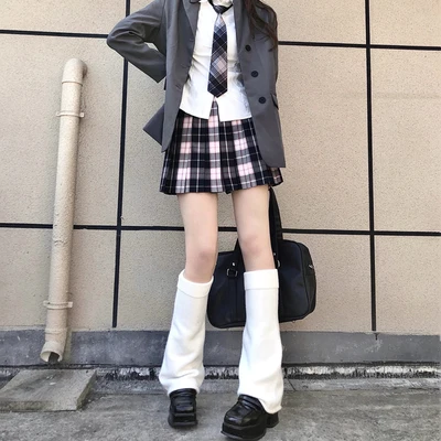 Plaid Leg Warmer for Women and Girls Harajuku Cool Long Socks Lace Patchwork Slim Foot Cover Y2k Summer Streetwear