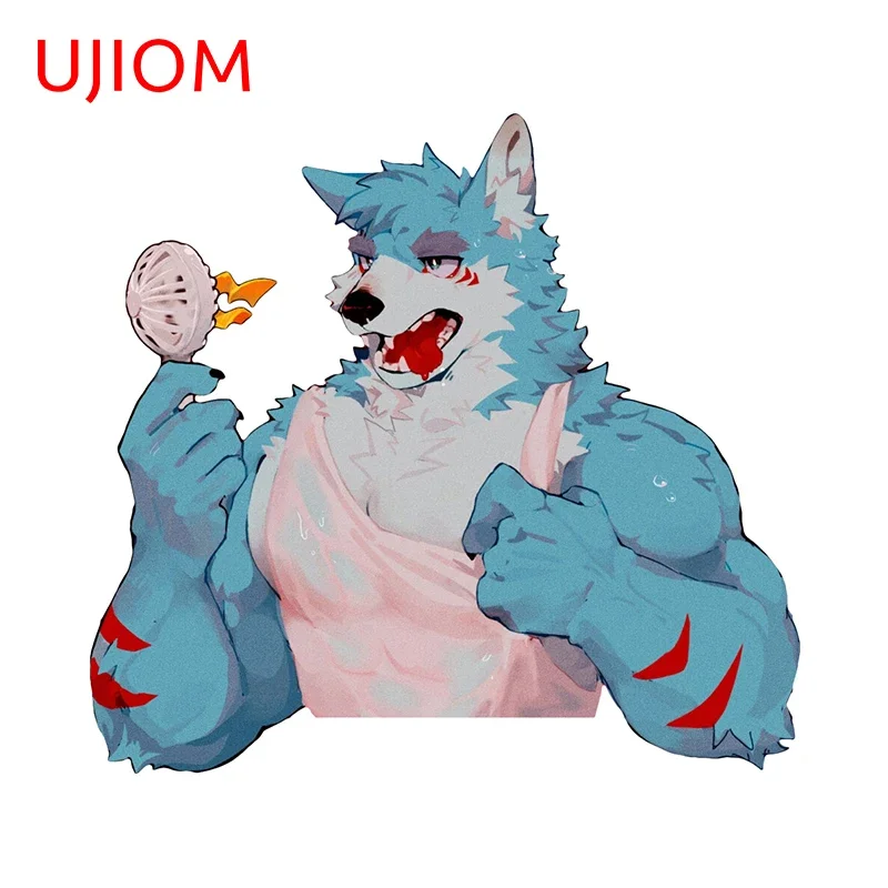 UJIOM 13cm Cool Furry Dog Man Anime Wall Stickers Bedroom Decals Living Room Personality Bathroom Home Decoration Chambre