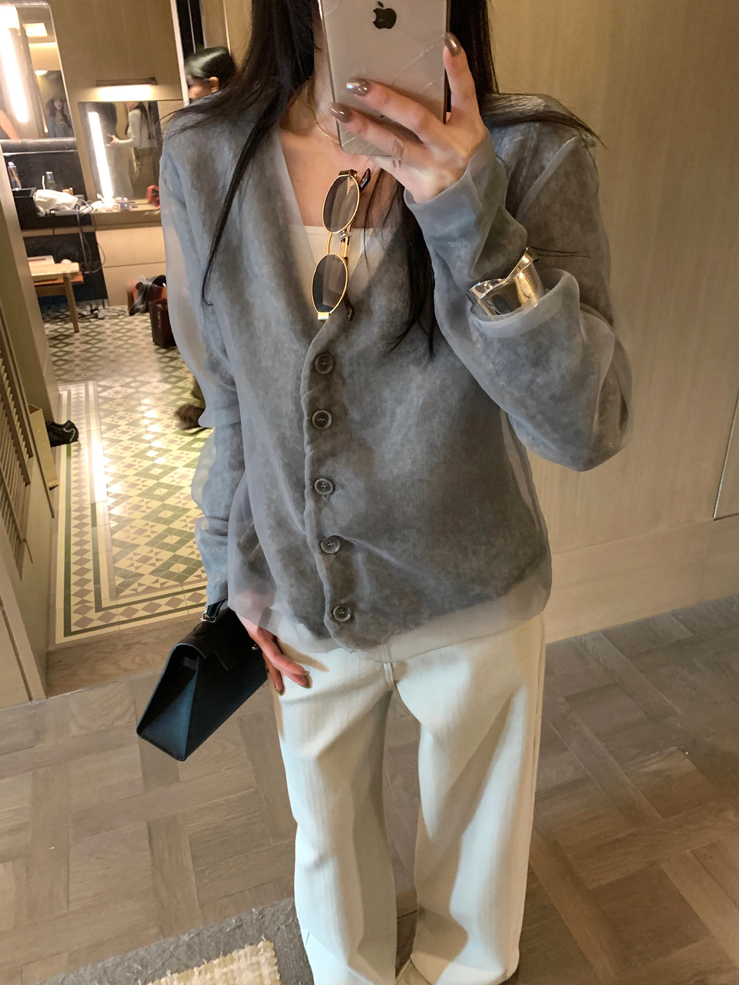 

OuYang Early Spring Berlin Knitted Cardigan High Design Sense Wool Alpaca Wool Me Knitted Open Cardigan Women's Faion