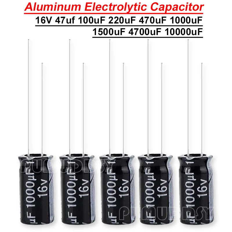 1000uF 16V Aluminum Electrolytic Capacitor 8*16 47 100 220 470 1000 8x16mm 1500 4700 10000uf 4*7 5*7  6*7 8*12 16*30 10*20 13*25