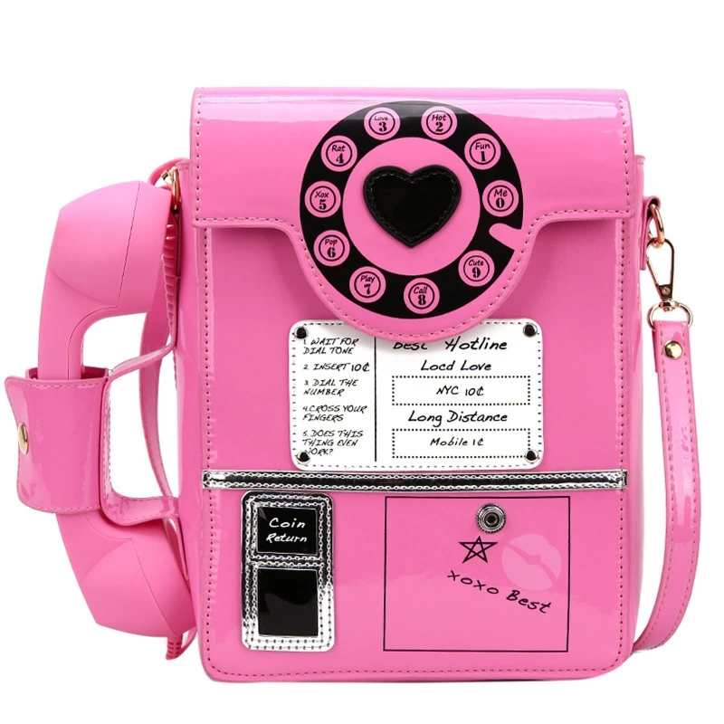 Women Telephone Shaped Handbag and Purses Retro Phone Top-Handle Shoulder Bags