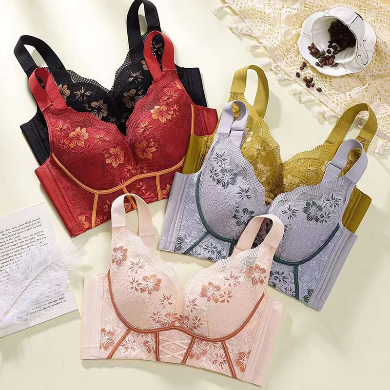 Breathable Medium thick Cup No Steel Ring Adjustment Type Bra Gather Together Anti-Sag Ventilate Underwear Comfortable Soft Bra