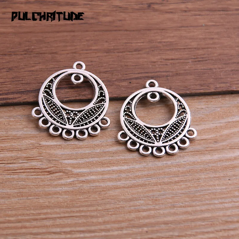 12pcs 23*27mm Two Color Zinc Alloy Necklace Charm Jewelry DIY Hollow Round Connector Pendant Necklace