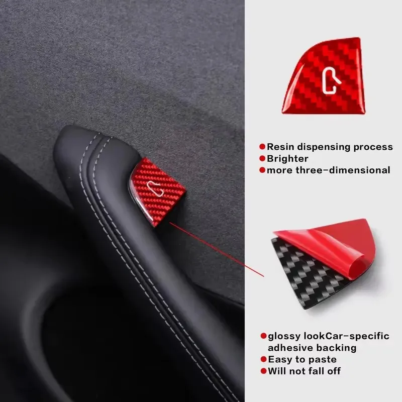 For Tesla Model Y Juniper Decor Accessories Carbon Fiber Pattern Sticker Open Door Button Trim Patch Model 3 2025 Switch Cover