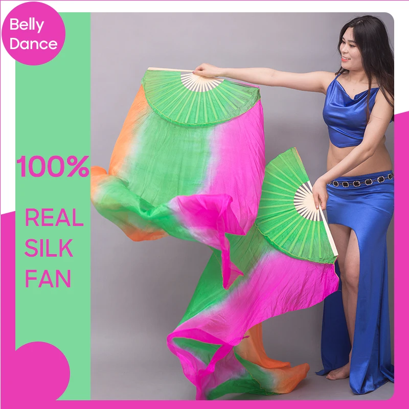 

For Kid and Women Belly Dancing Fan 1 Pair Gradient Color Dancer Practice Performance Real Silk Fan 150/180x90cm Real Silk Fans