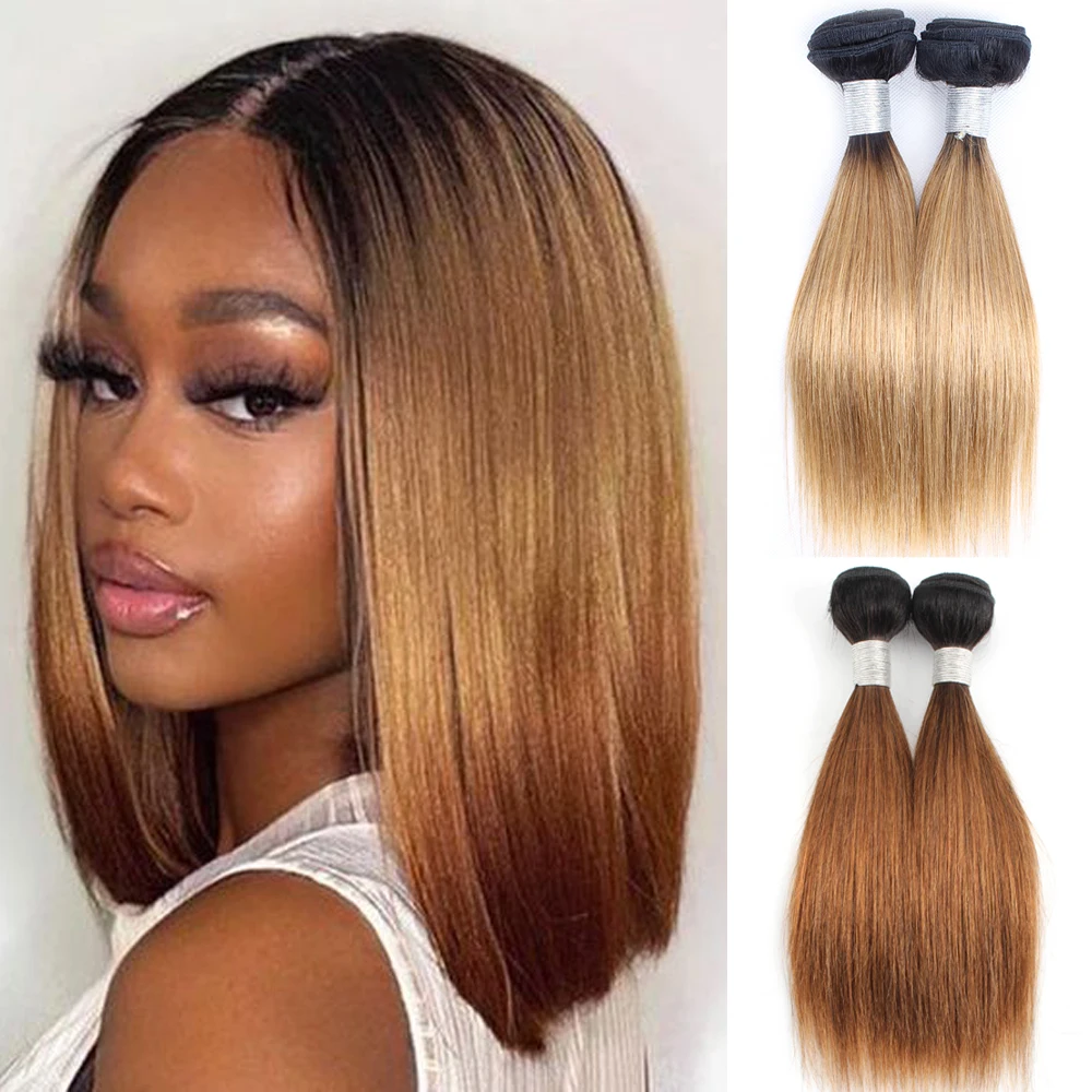 1 Bundle Human Hair Weave 50g/pc 1B/27 1B/30 Ombre Honey Blonde 10-18 inch Straight 100% Human Hair Weft Extensions