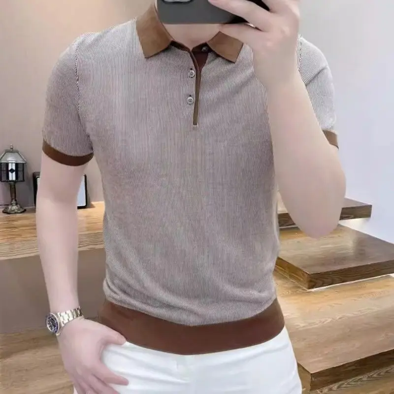 

Men's Short-sleeved T-shirt Light Luxury Thin Fashion Casual Simple Contrast Printing POLO Shirt