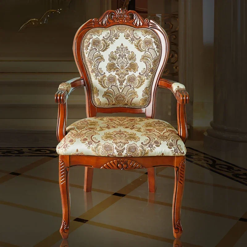 European Dining Armchair, Carved American Leisure Chair, High-End Jacquard Cloth Seat, Durable Luxury Furniture, Armchair.