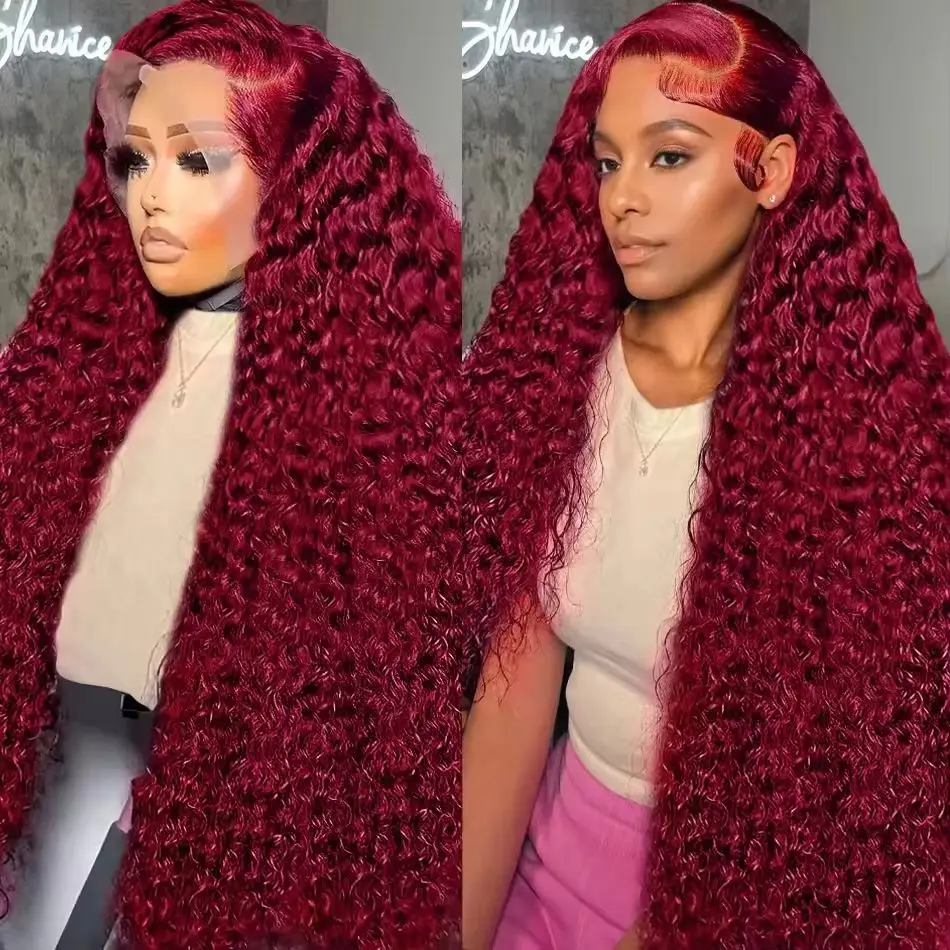 

Бордовый парик из натуральных волос 99J, глубокая волна, 13x6, с прозрачным HD-кружевом 13x4, предварительно сформированный, для женщин