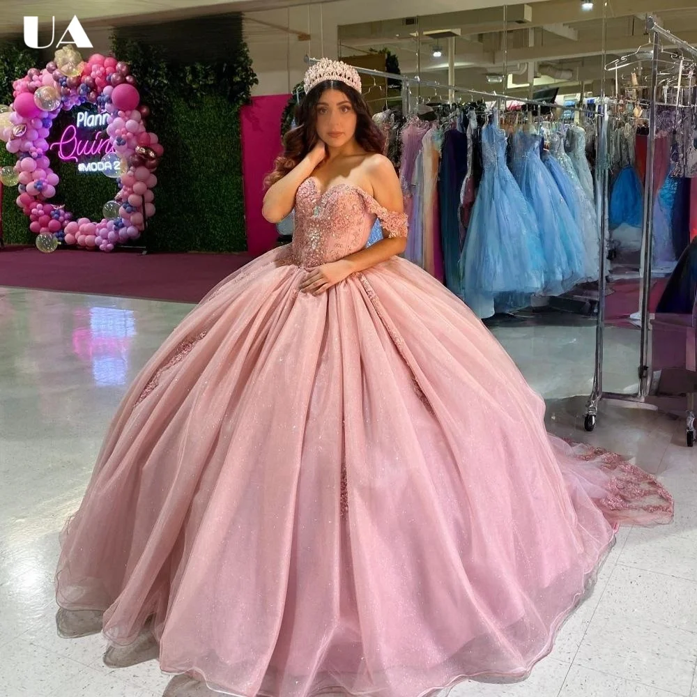 

ULBYANRY Customized Tulle A-line Appliqued Sweet 15 Dress Elegant Off-the-shoulder Quinceanera Dress Classic Strapless Ball Gown