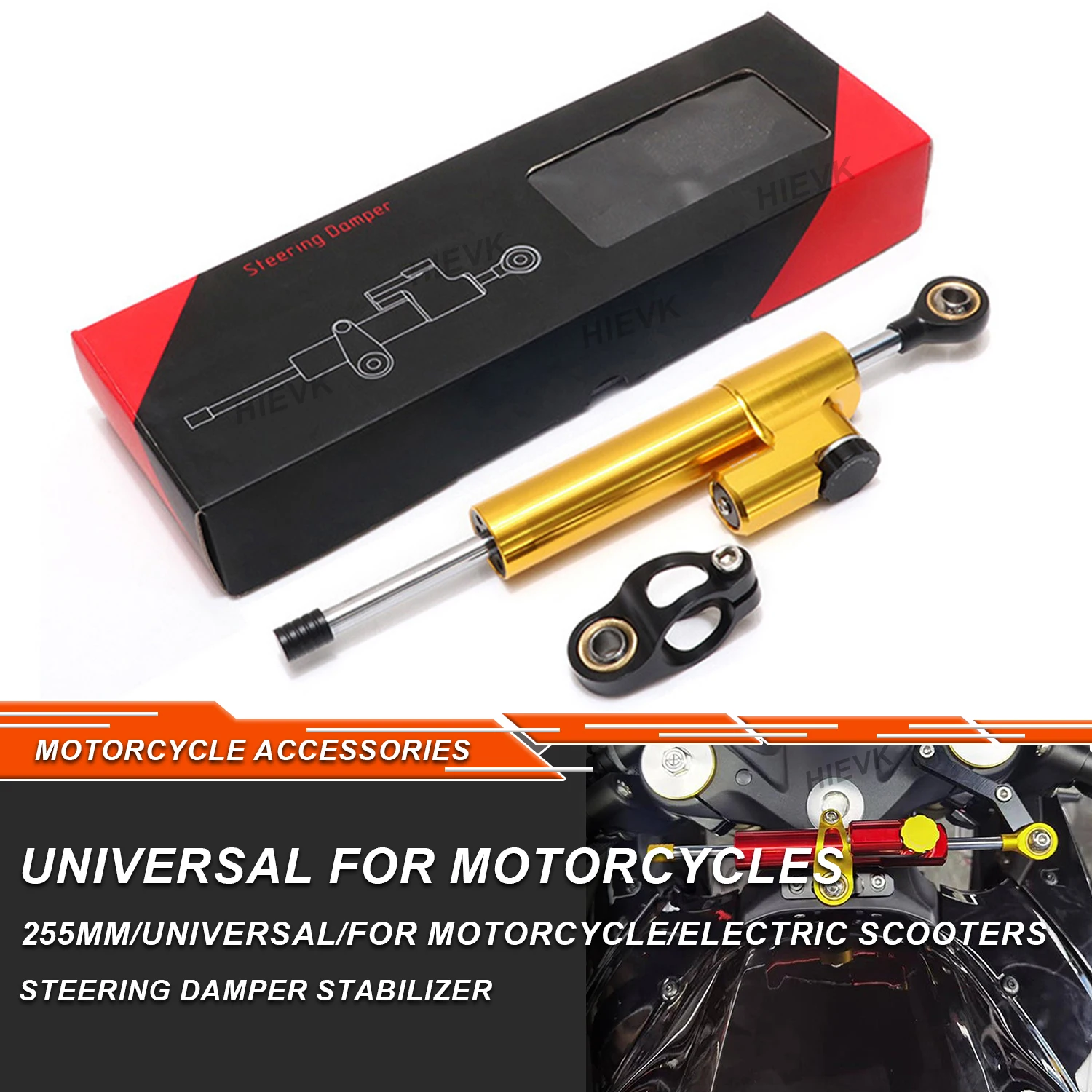 255MM Universal Motorcycle Steering Damper Stabilizer for YAMAHA HONDA KAWASAKI SUZUKI DUCATI BMW Electric Scooter