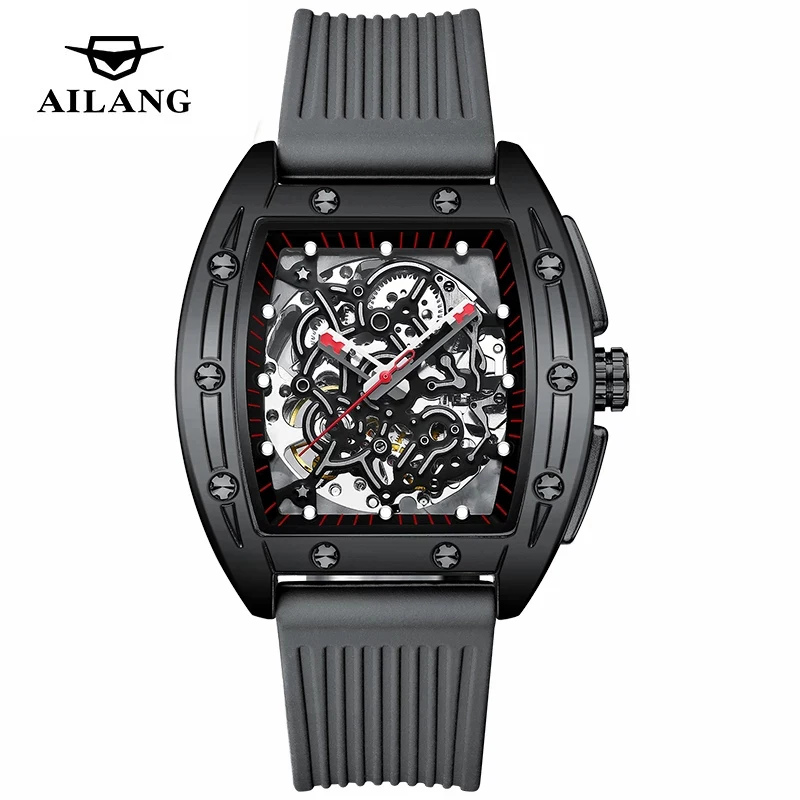 

AILANG Luxury Personalized Mens Watches Top Brand Fashion Skeleton Mechanical Watch 3ATM Waterproof Silicone Watches Steampunk